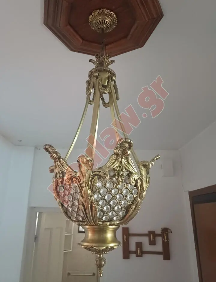 Φωτιστικά οροφής από μπρούντζο αυθεντικό και κρυσταλλάκια, σετ 2 τεμαχίων