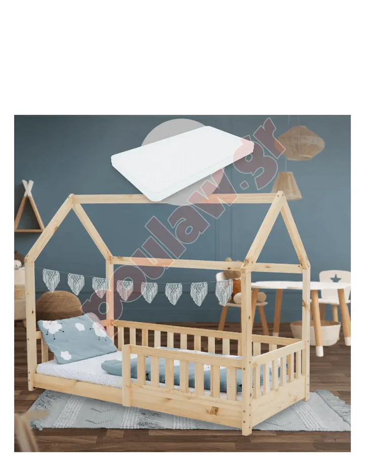 Παιδικό Κρεβάτι Montessori Μονό Μπεζ με Στρώμα 80x160cm