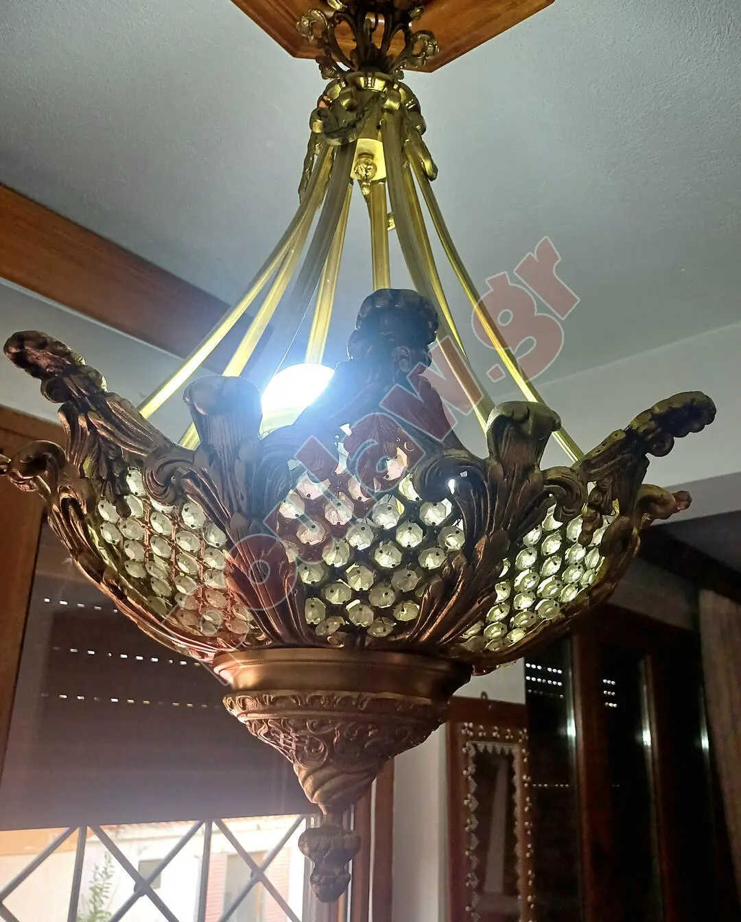 Φωτιστικά οροφής από μπρούντζο αυθεντικό και κρυσταλλάκια, σετ 2 τεμαχίων