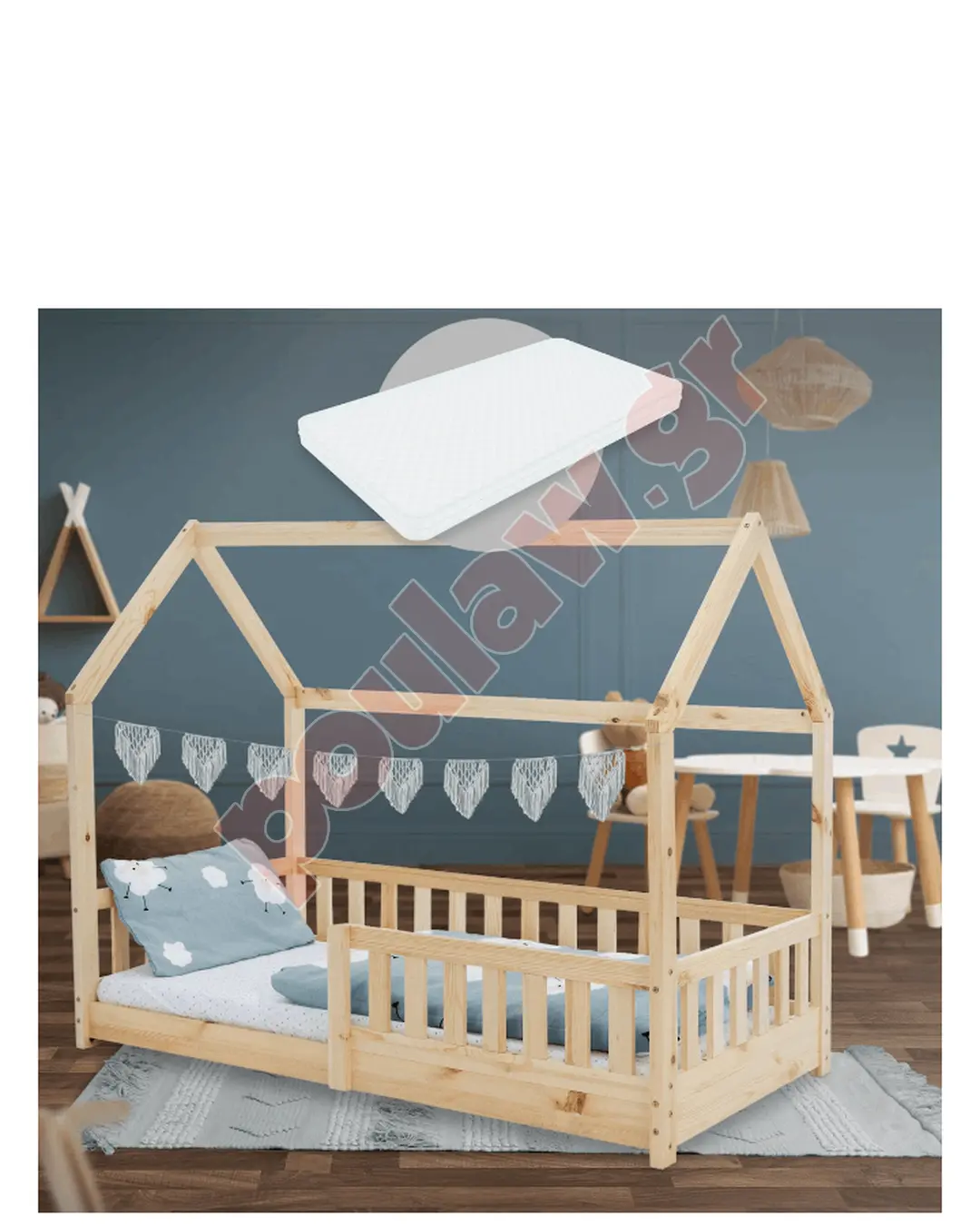 Παιδικό Κρεβάτι Montessori Μονό Μπεζ με Στρώμα 80x160cm